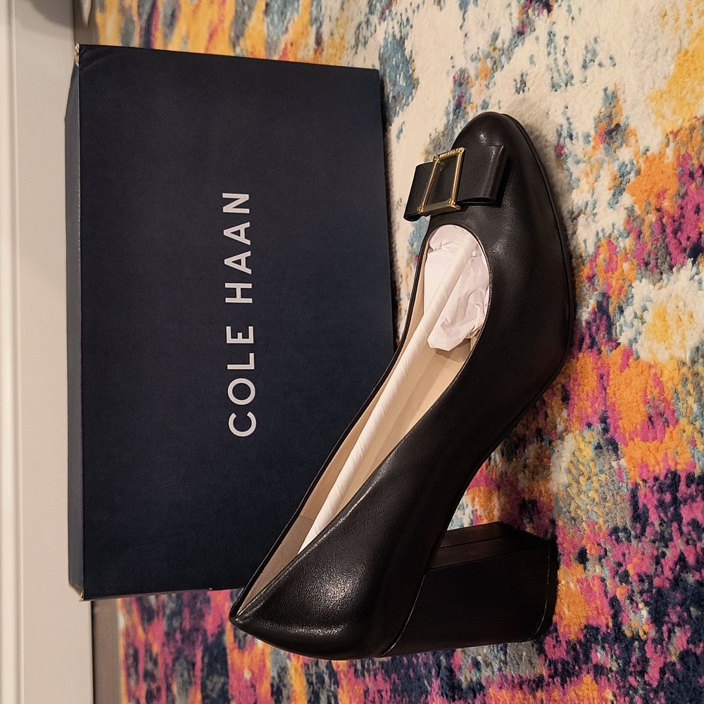 Cole Haan Emory Bow Pump Black Leather 3 inch